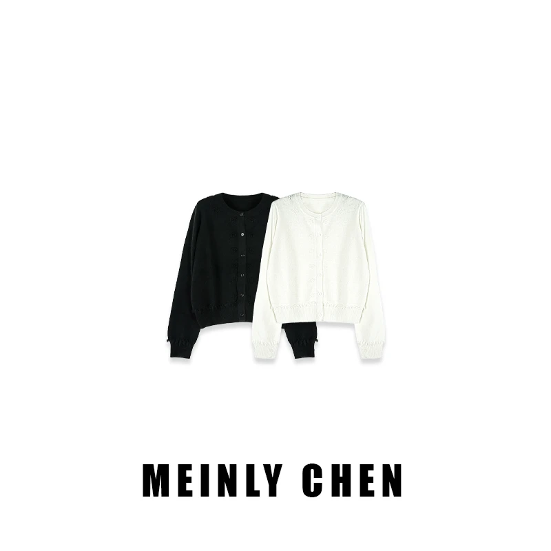 【MEINLY  CHEN】高端设计师款时尚百搭圆领气质长袖帽针织衫61395
