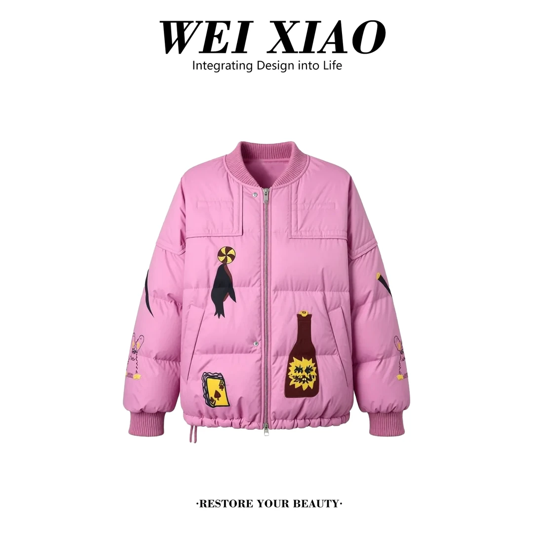 2025欧货冬季新款针织卡通图案新款棉服女面包服小个子保暖外套