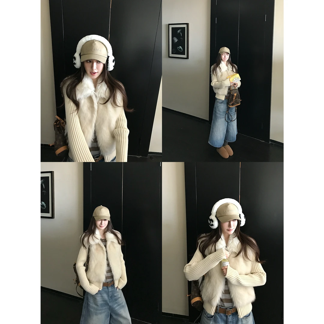 甄选西班牙进口国王托卡三色直毛皮毛一体外套~袖子可脱卸马甲