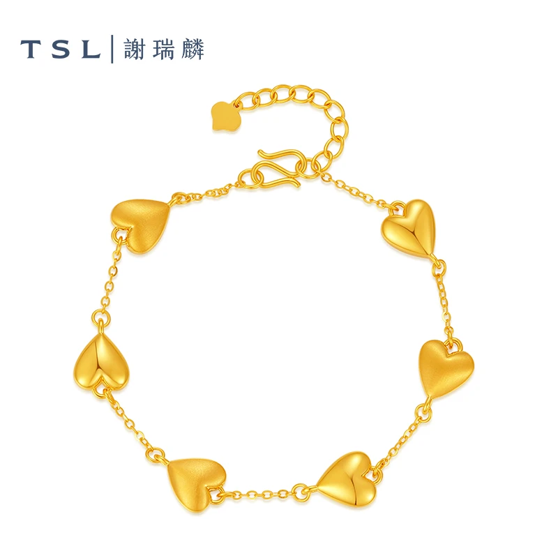 TSL/谢瑞麟计价足金5D爱心黄金手链2025新款女款显白新年礼物