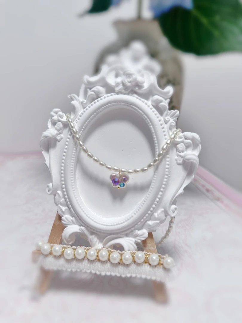 合金琉璃项链 琉璃小米珠蝴蝶多巴胺色项链