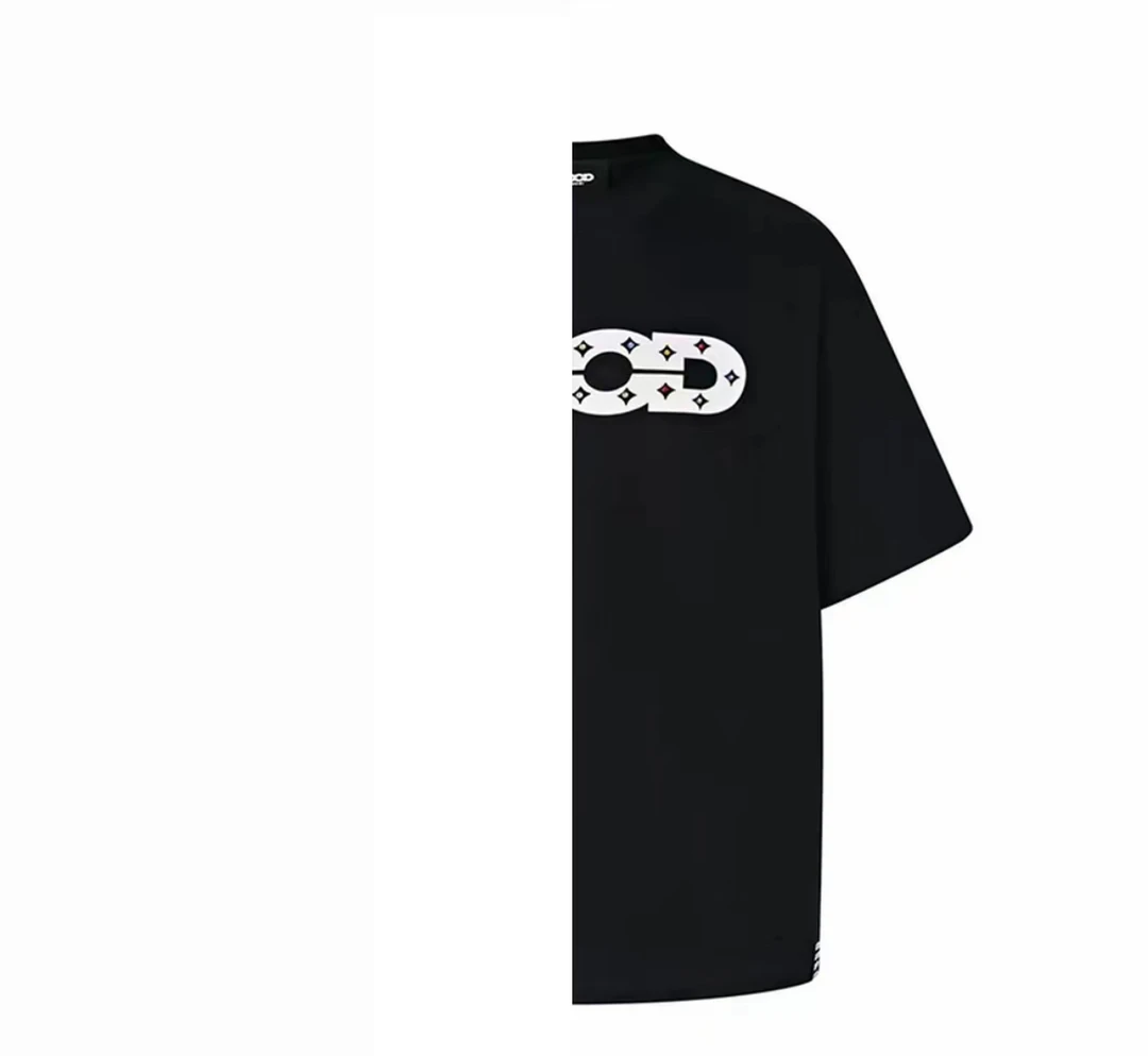 镂空彩钻字母LOGO高级感短袖T恤男女同款