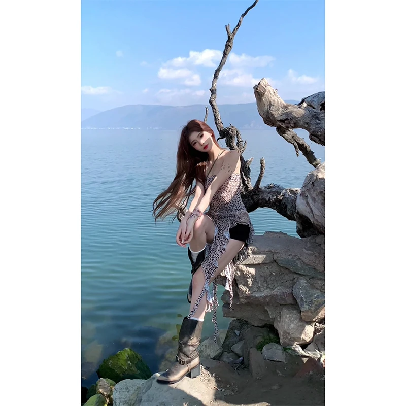 七颗虾滑【纹所未闻】豹纹辣妹连衣裙新款修身显瘦连衣裙242Y2590#