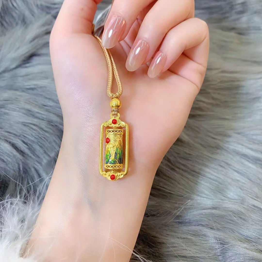 【伟新源】足金999 古法工艺 烧蓝千里江山转经筒12.55克