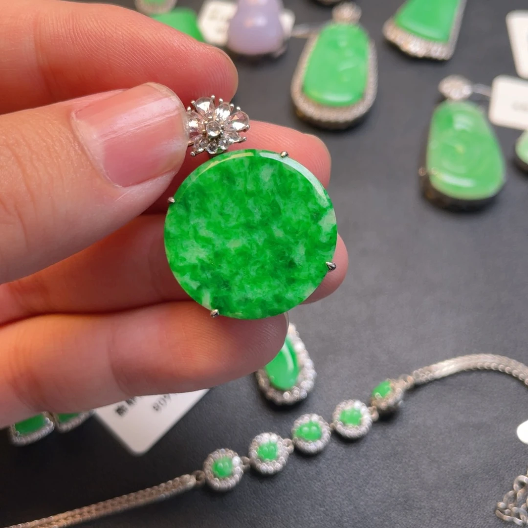 翡翠银S925镶嵌吊坠(不含链)
