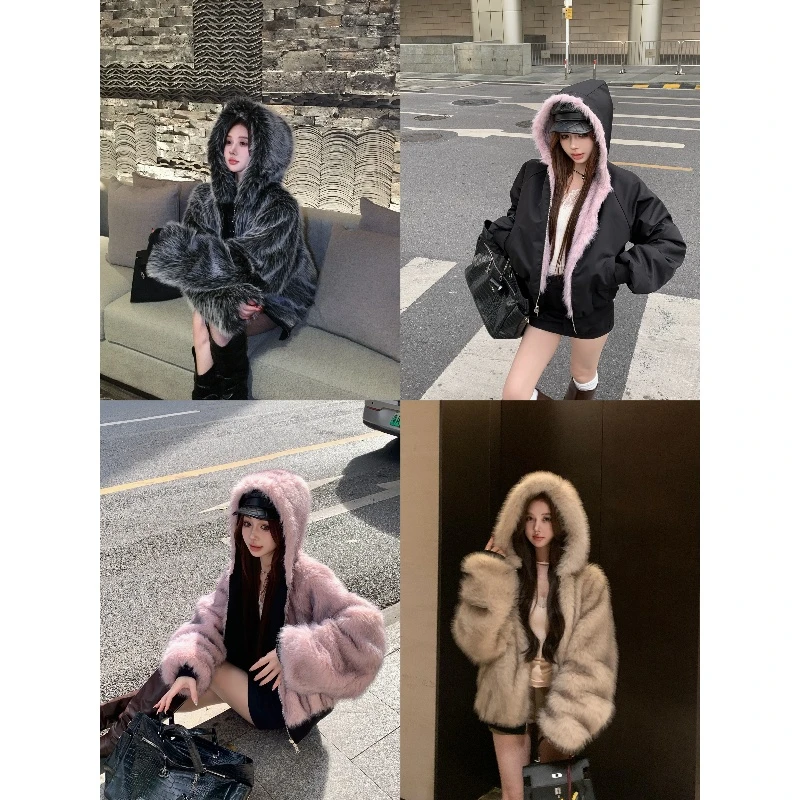 正反两穿 黑夜精灵时髦毛毛两面穿保暖外套女2025秋冬季新款6253