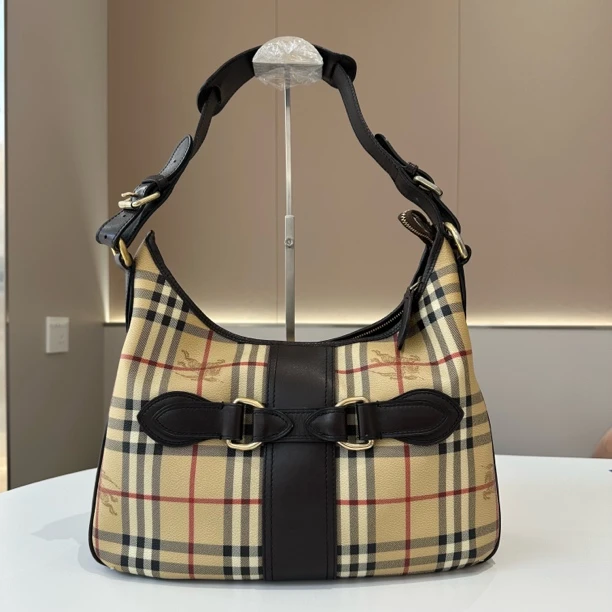 95新 BURBERRY/博柏利 经典战马格纹单肩包