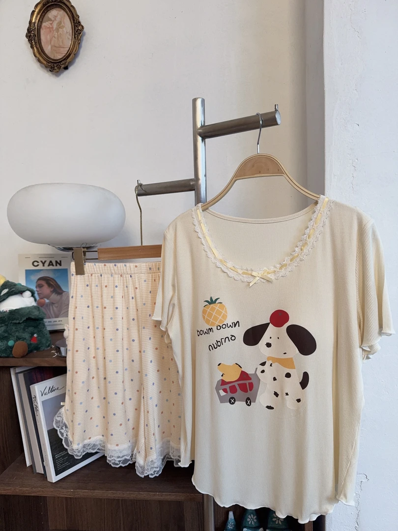 芝士黄菠萝狗~短袖女士夏家居服套装~H90