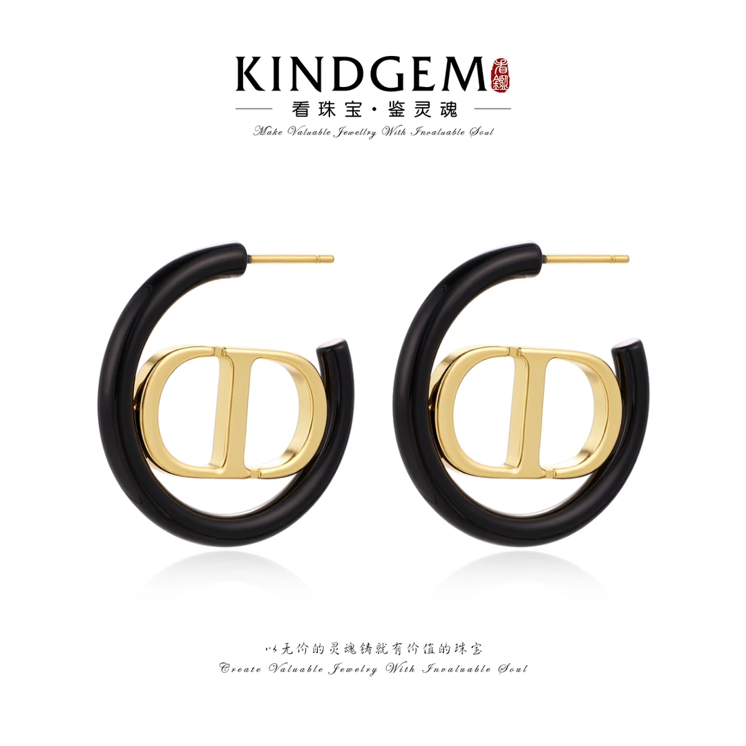 KindGem   时尚经典黑金半圈设计感耳环耳饰 AW179XQEC-28600