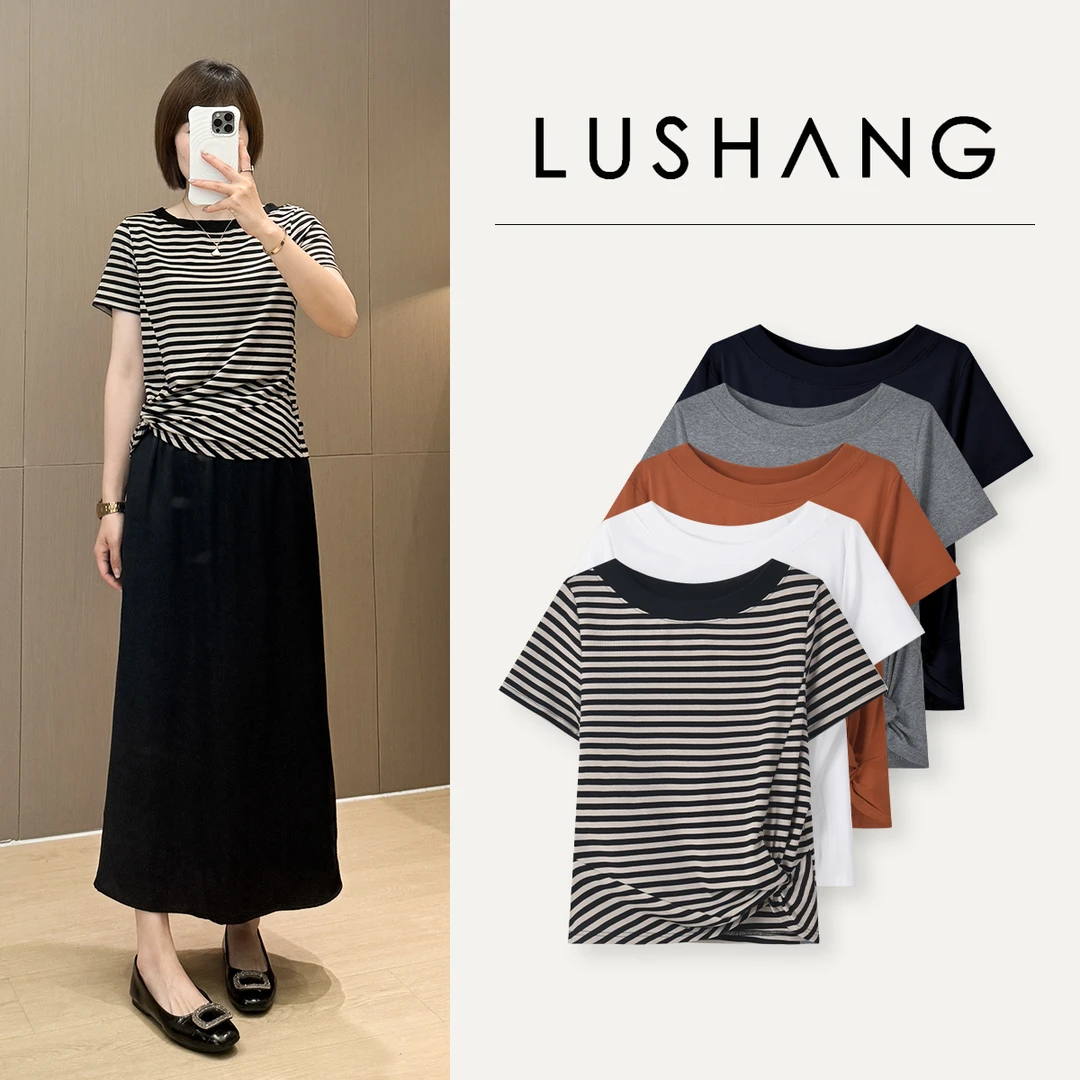 【浪漫曲线】一字领设计，腰部捏褶！露赏2025新款藏肉无束缚显瘦T恤