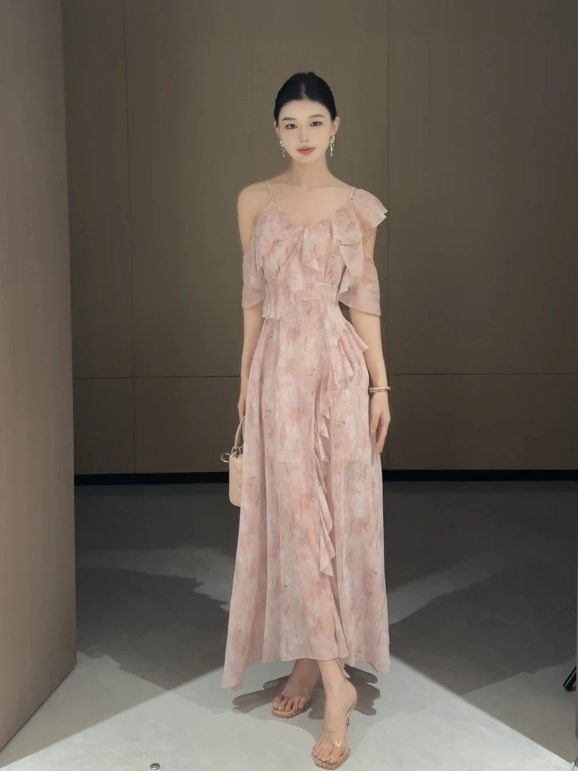 现货【春日部】法式雪纺度假风碎花连衣裙0927