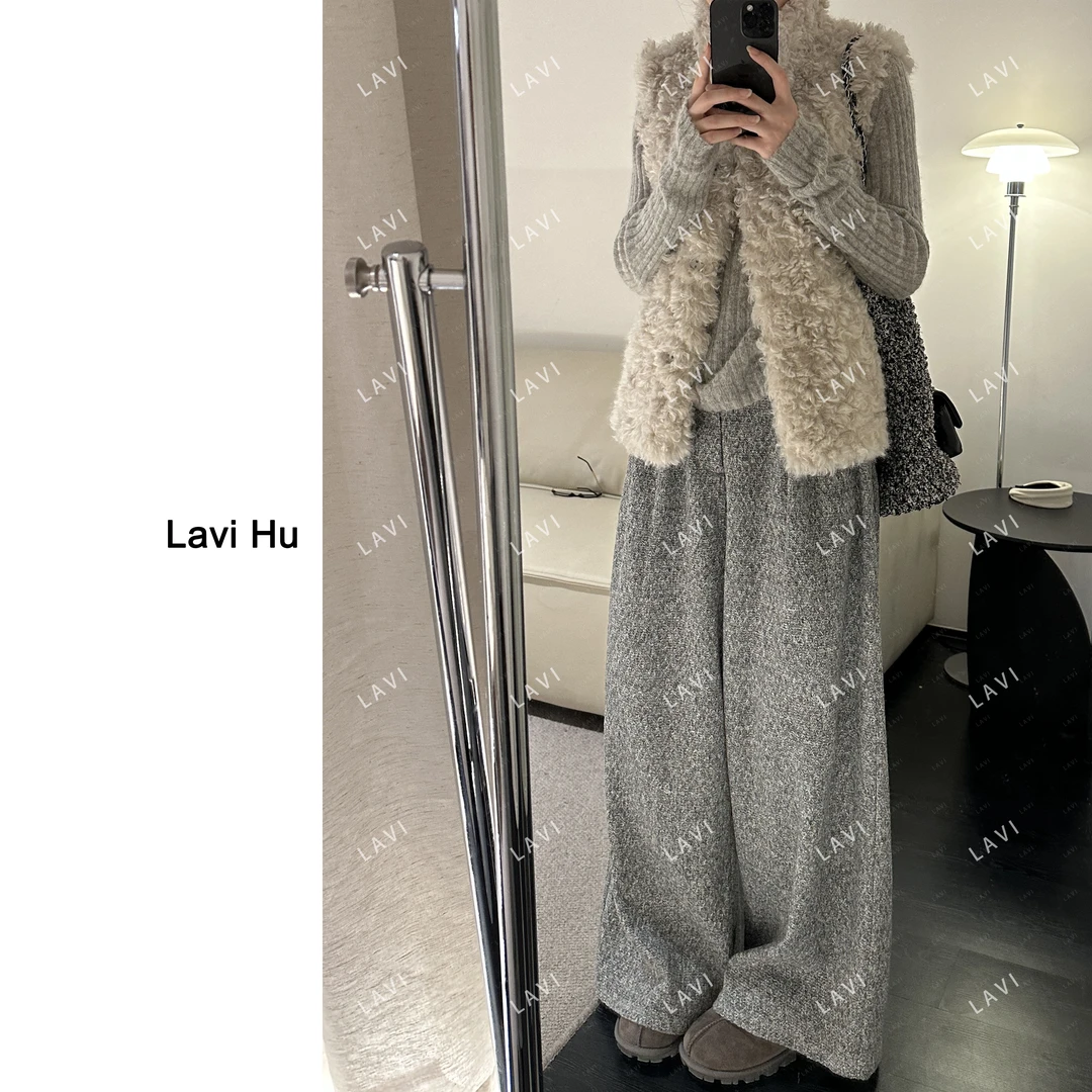 暮林流萤 秋季阔腿裤休闲裤提花针织直筒裤QJ500716