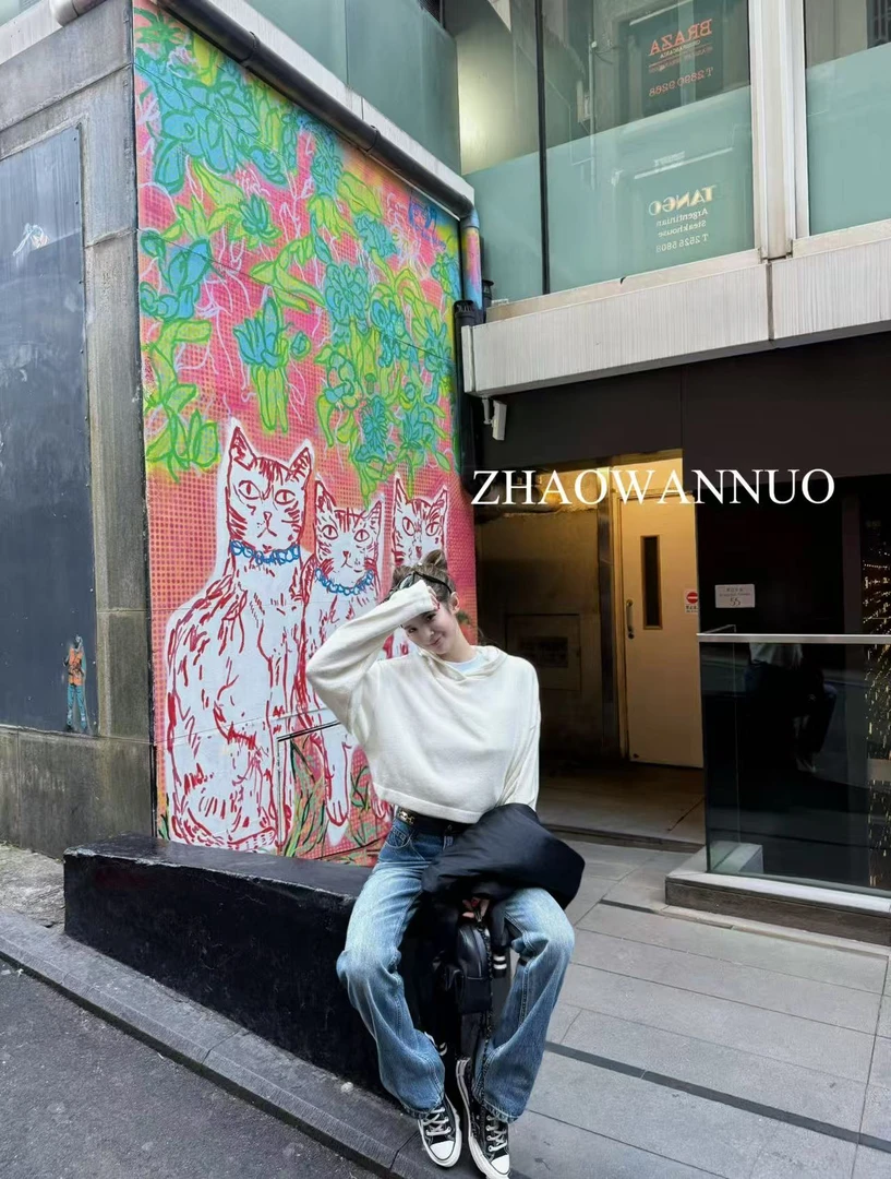 ZHAO WANNUO 丨 克罗十字皮饰标超细澳毛连帽衫NC0646