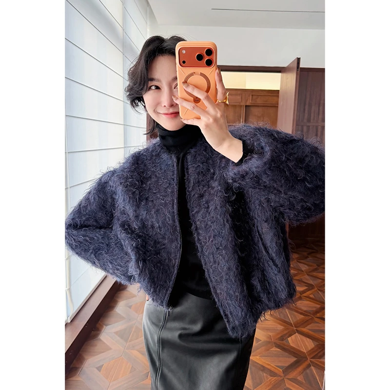 HERLAND她地【烟花短款】马海毛高级感短款大衣女秋冬显瘦毛呢外套