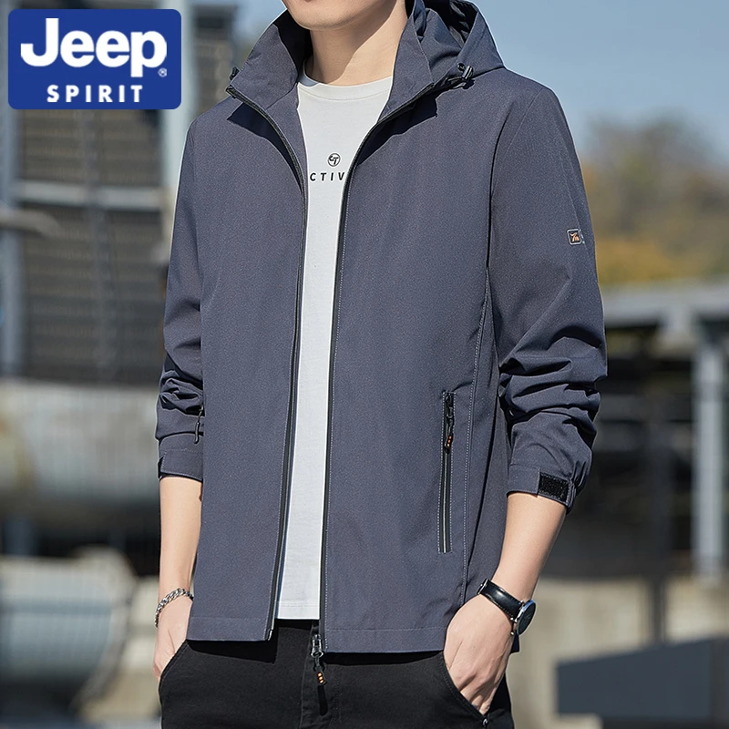 JEEPSPIRIT吉普夹克休闲男外套春秋季新款潮流冲锋衣男士连帽上衣