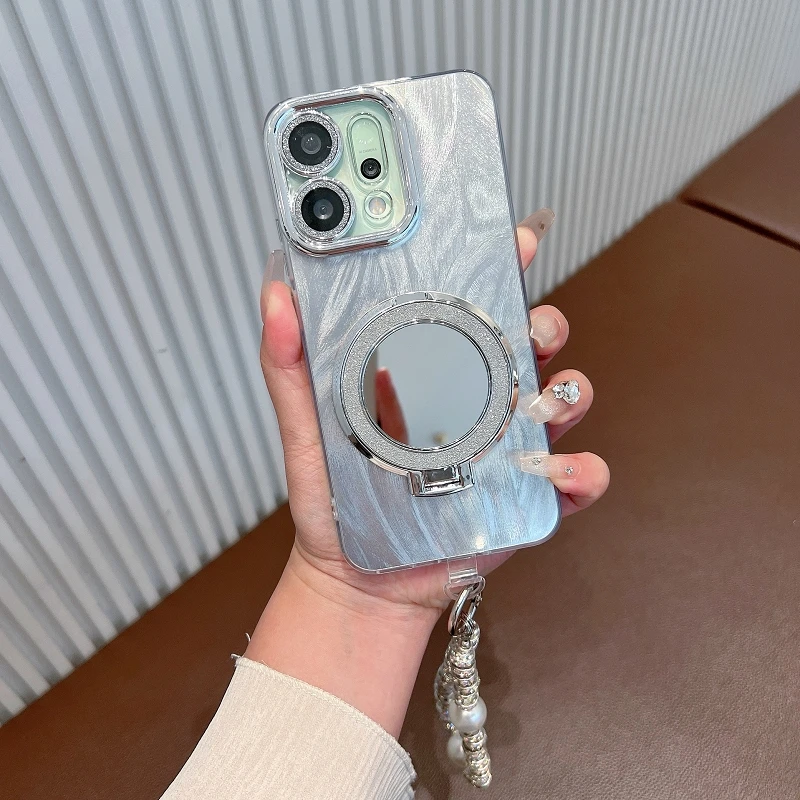 适用opporeno14手机壳新款高级感羽纱全包镜头reno14pro镜子支架