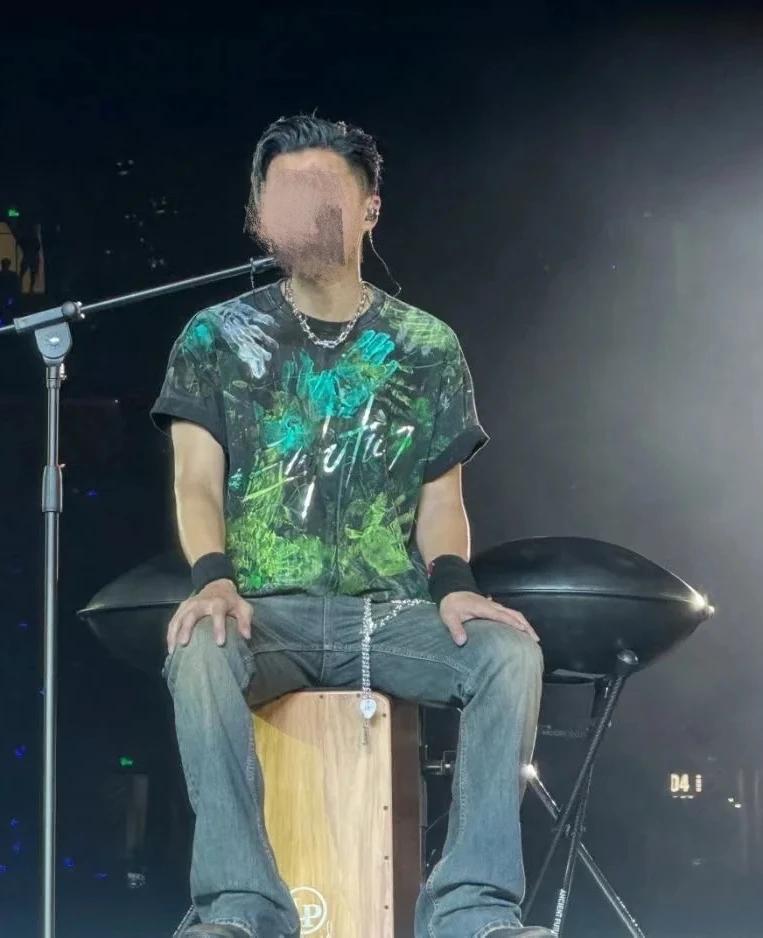 【1现货锋哥杭州演唱会现场版】水洗黑纯棉手绘300克重磅短袖T恤