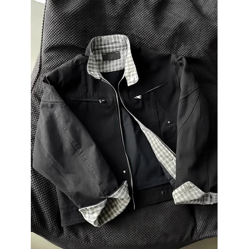 cleanfit老钱风格子外套男款春高级感美式复古vintage哈灵顿夹克