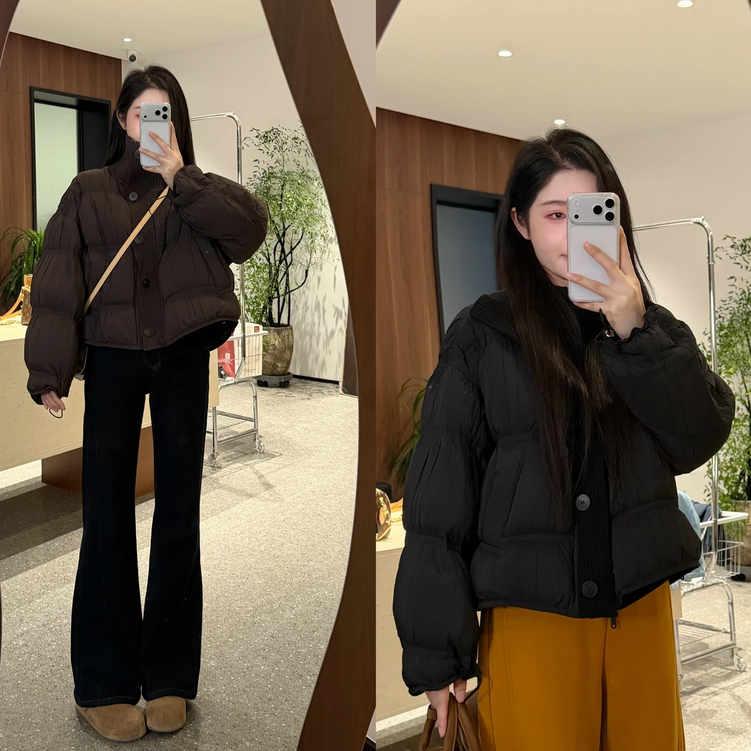 【宿慕SUMU】2025休闲时尚风短款针织拼接90鸭绒羽绒服2517