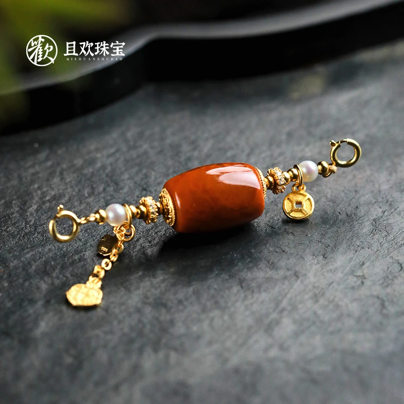 【华莲吊坠】天然南红玛瑙吊坠桶珠大气精致吊坠多用扣