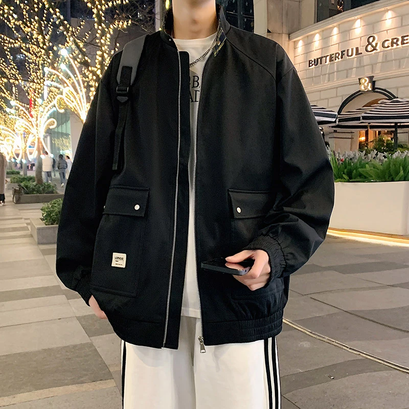 春秋季立领夹克加肥加大码胖男生外套200斤休闲男装潮流宽松上衣