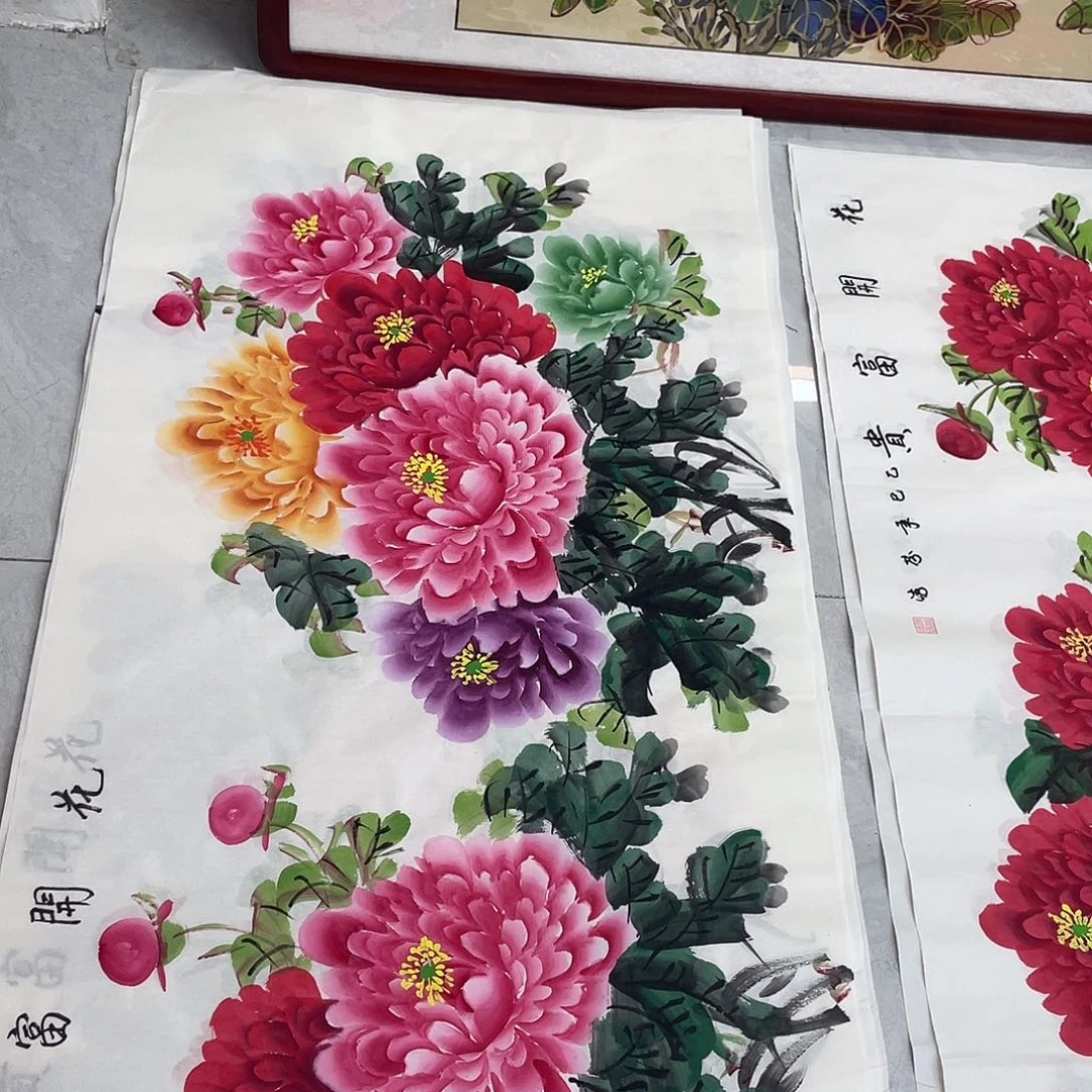 国画国画作品原稿四尺横幅白底五彩