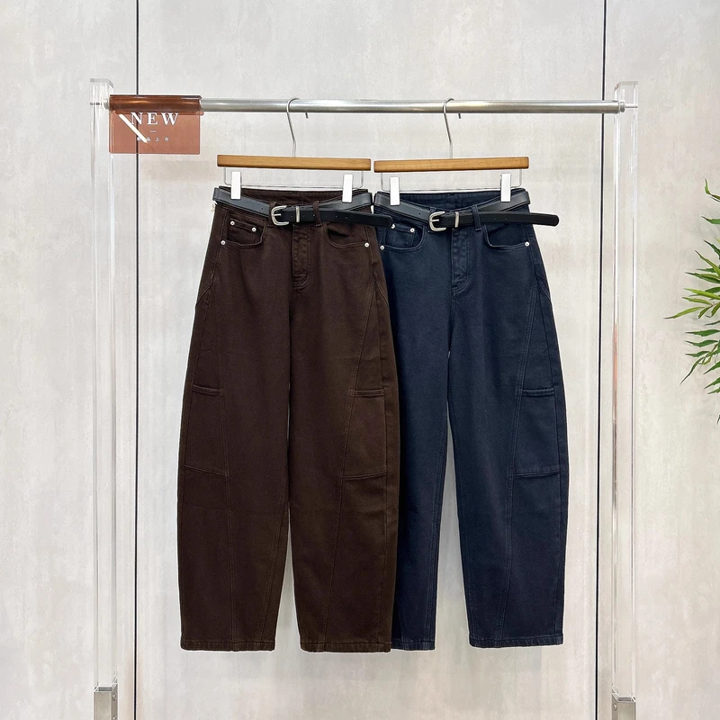 欧洲站秋冬加厚窄版植绒牛仔裤女高腰弹力显瘦休闲弯刀长裤H7839