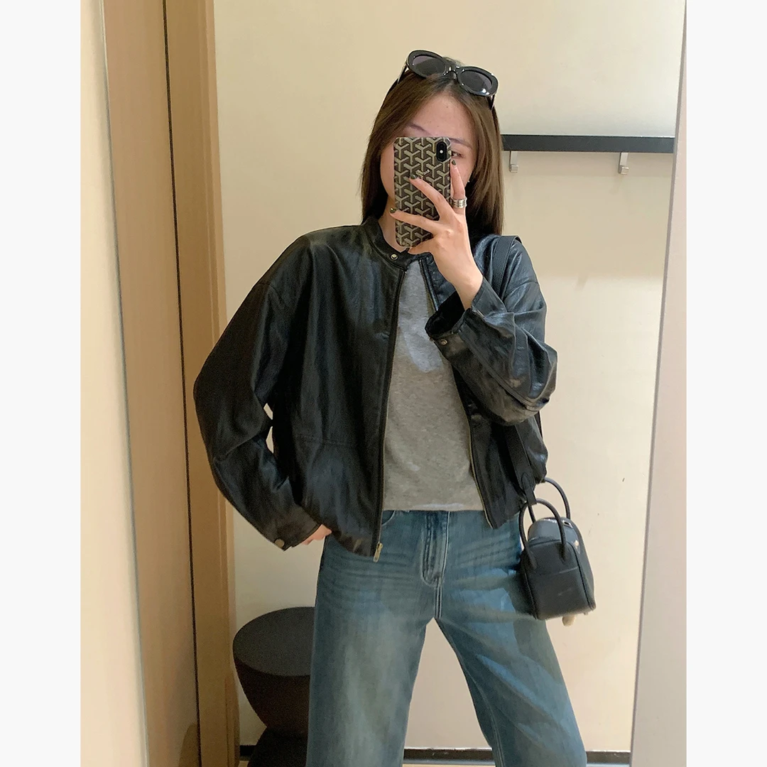 大叮自制【早秋新款】金属丝蛋白皮短款夹克皮衣外套！S6222