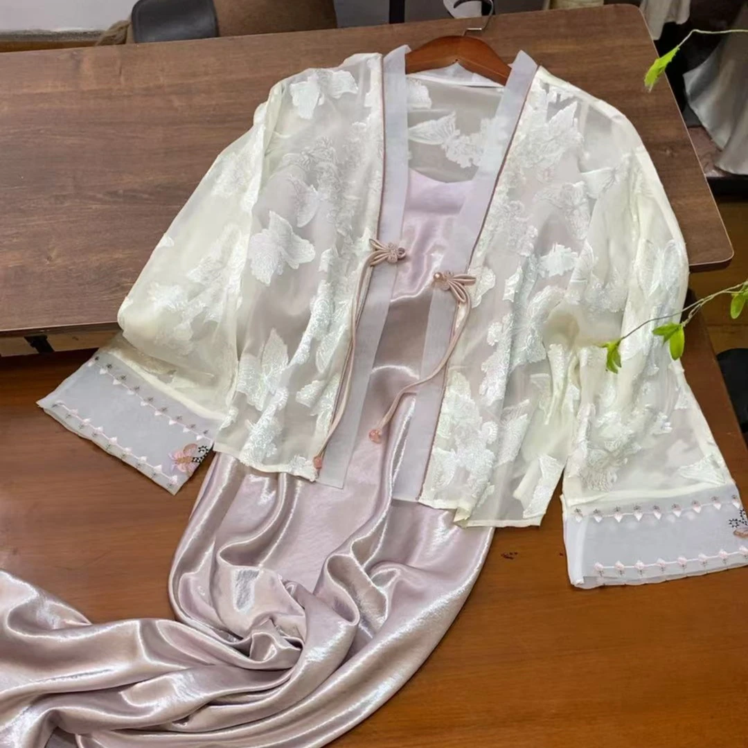 【一只蝶】（渺渺感—微凉）夏季宽松大V领防晒外套女士重工复古新中式