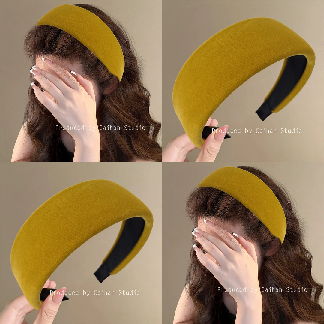 秋露吻枫~气质姜黄丝绒发箍氛围感显脸小宽边高颅顶头箍旅行发卡！