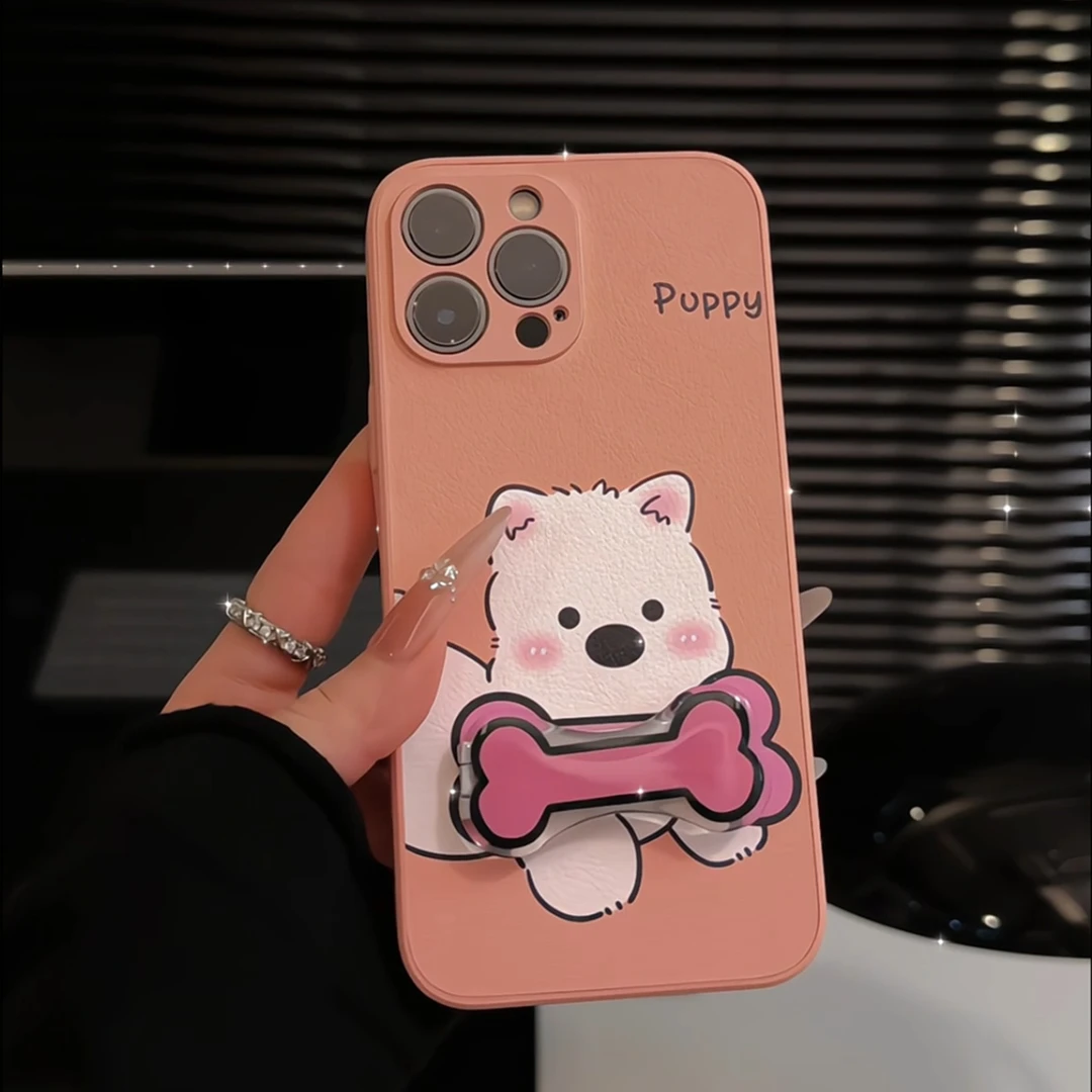 骨头西施犬适用苹果16pro手机壳15promax创意华为p70皮纹荣耀小米