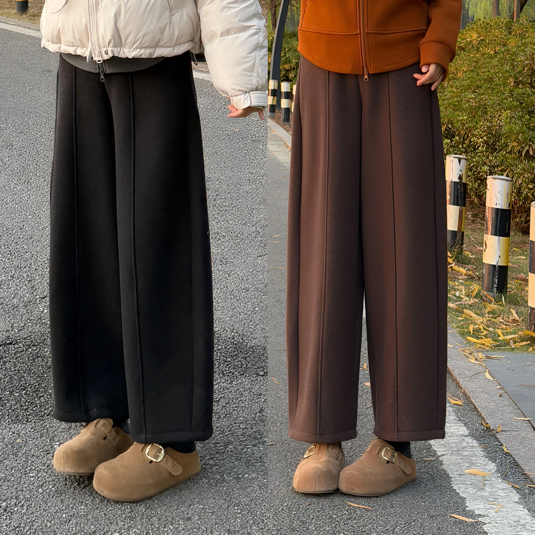 宿慕SUMU加绒羊毛九分裤毛呢裤2025新款冬季高腰显瘦阔腿裤子028