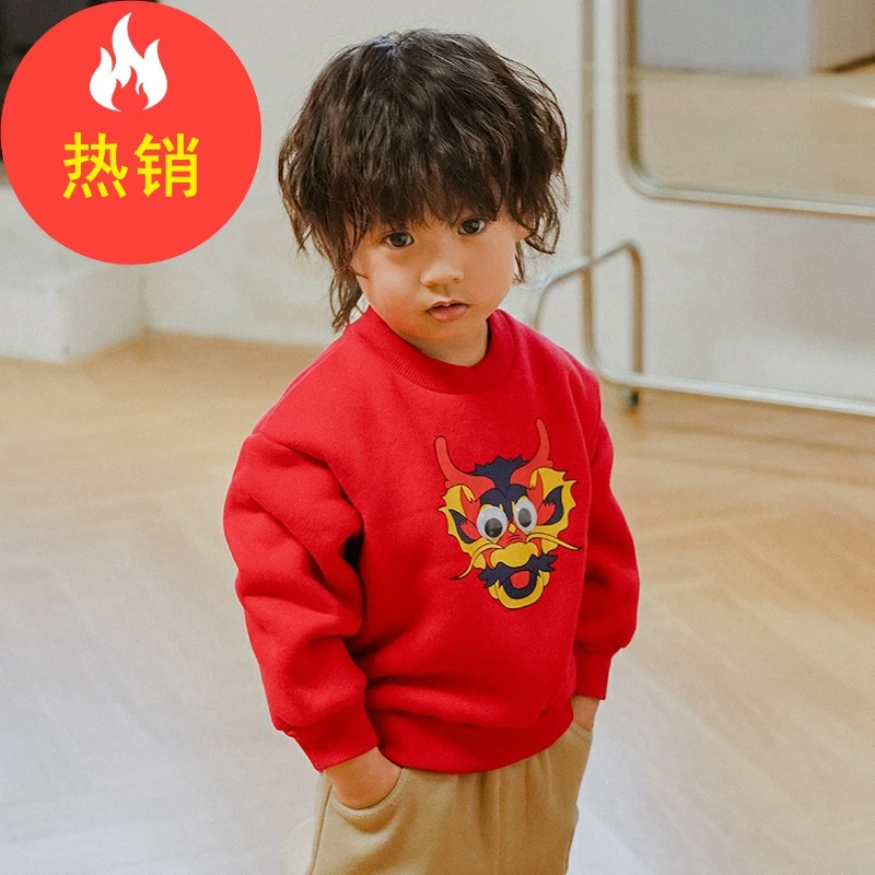 品牌男童加绒加厚卫衣新款冬装潮儿童宝宝套头上衣XBE37902