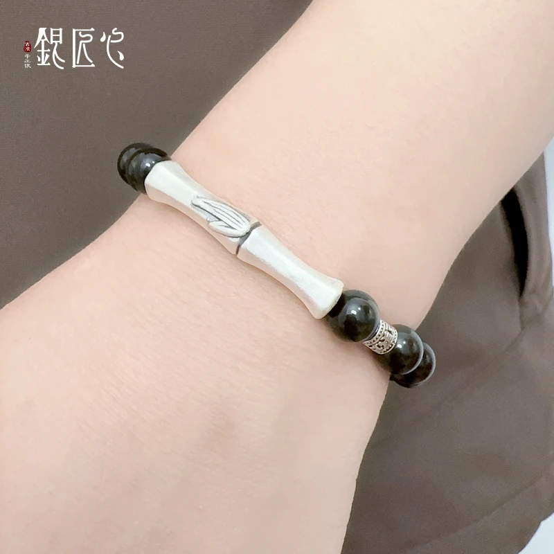 足银手链 【银匠心】足银999纯银手链竹节节节高升男士足银手链手串