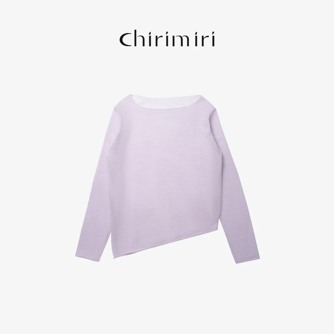 【薄雾】镂空纯色毛针织衫秋冬简约不规则套头宽松长袖时尚女装