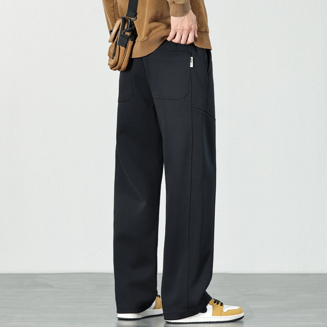 美式复古重磅针织卫裤男士秋冬季宽松百搭加绒长裤直筒垂感休闲裤