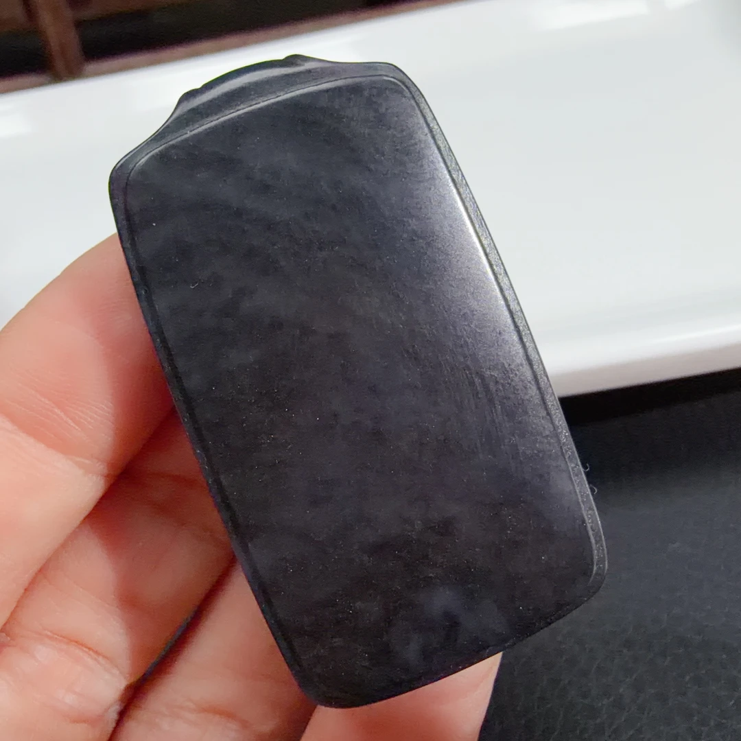 【伟伟鉴定】和田玉 新疆 墨玉青花 平安无事牌吊坠 49×28×8.3