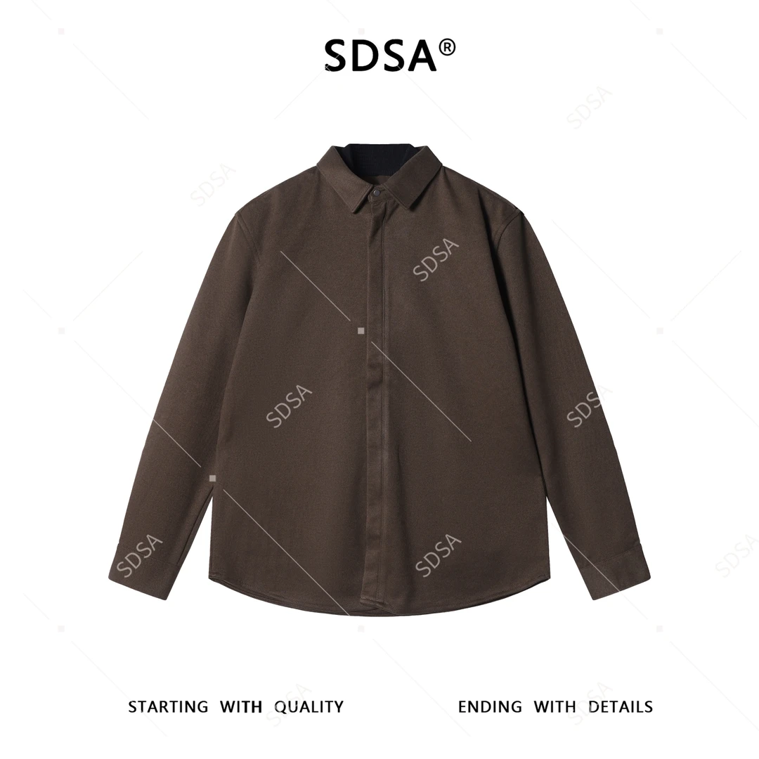 SDSA男士秋冬新款痞帅男装复古简约拼接撞色翻领衬衫百搭时尚衬衣