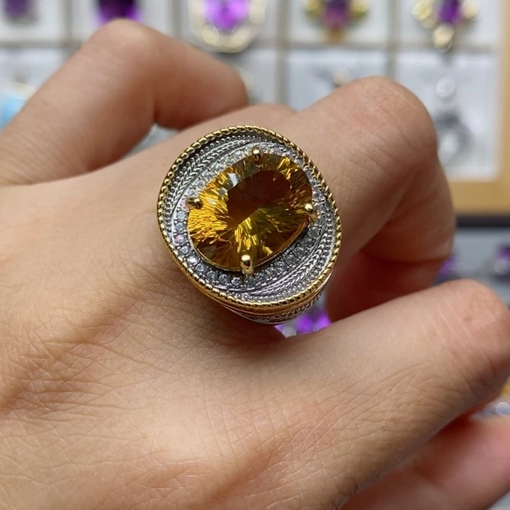 水晶戒指银S925镶嵌天然水晶戒指