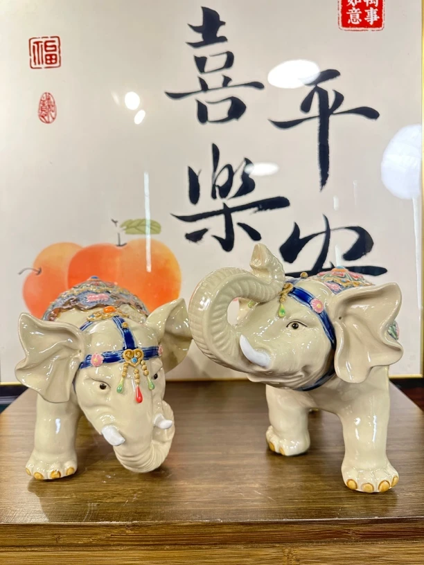 【招财进宝福象】石湾公仔陶瓷制品尺寸30*16*21