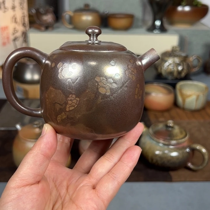 壶建水紫陶柴烧刻填壶220cc微瑕