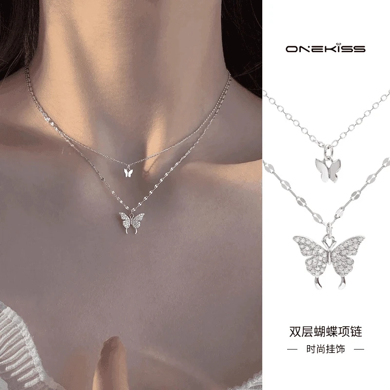 铜合金亚克力吊坠 【粉丝专享】蝴蝶项链女ins小众设计高级轻奢锁骨