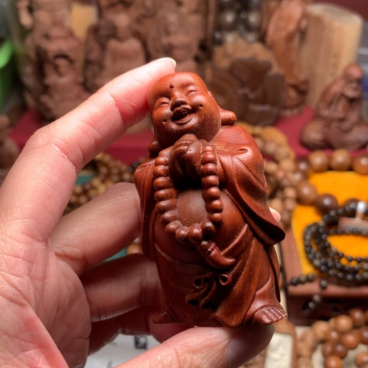 檀香木把件老山檀弥勒瑕疵