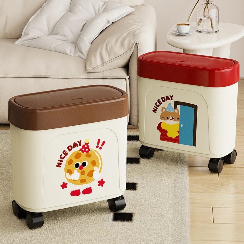可爱带盖可移动垃圾桶家用卧室大容量卫生桶纸巾篓