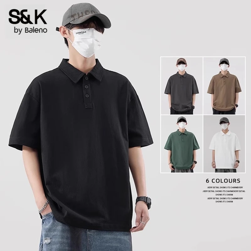 班尼路2025新款美式短袖男士polo衫夏季美式宽松潮流百搭黑色T恤