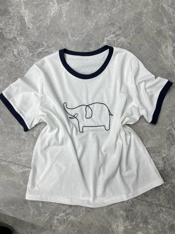 25夏季新品薄款时尚拼色休闲半袖