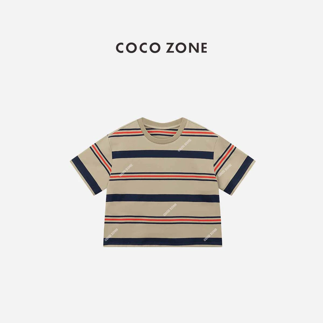 COCO ZONE 刘一一"法西兰"夏季设计感条纹短袖圆领上衣 CC2B1109
