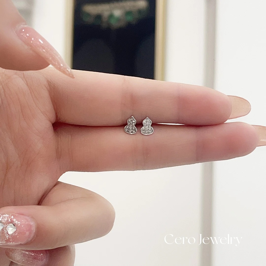 CERO【小葫芦耳钉】18k金天然钻石轻奢百搭满钻葫芦钻石耳钉KK00116