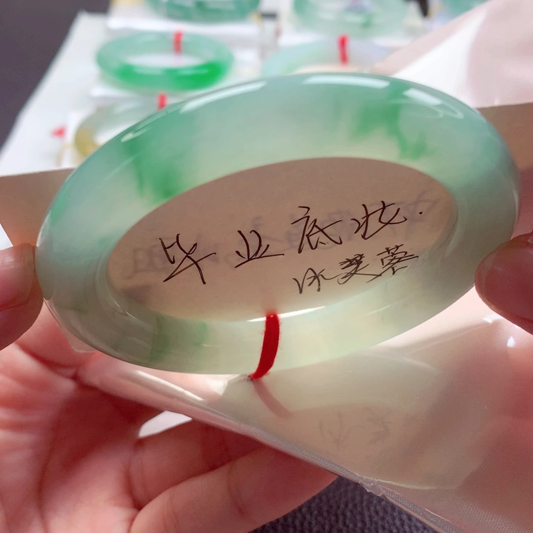 芮***宝未镶嵌手镯（圆镯）翡翠师妹零毛孔甜绿翠花分单