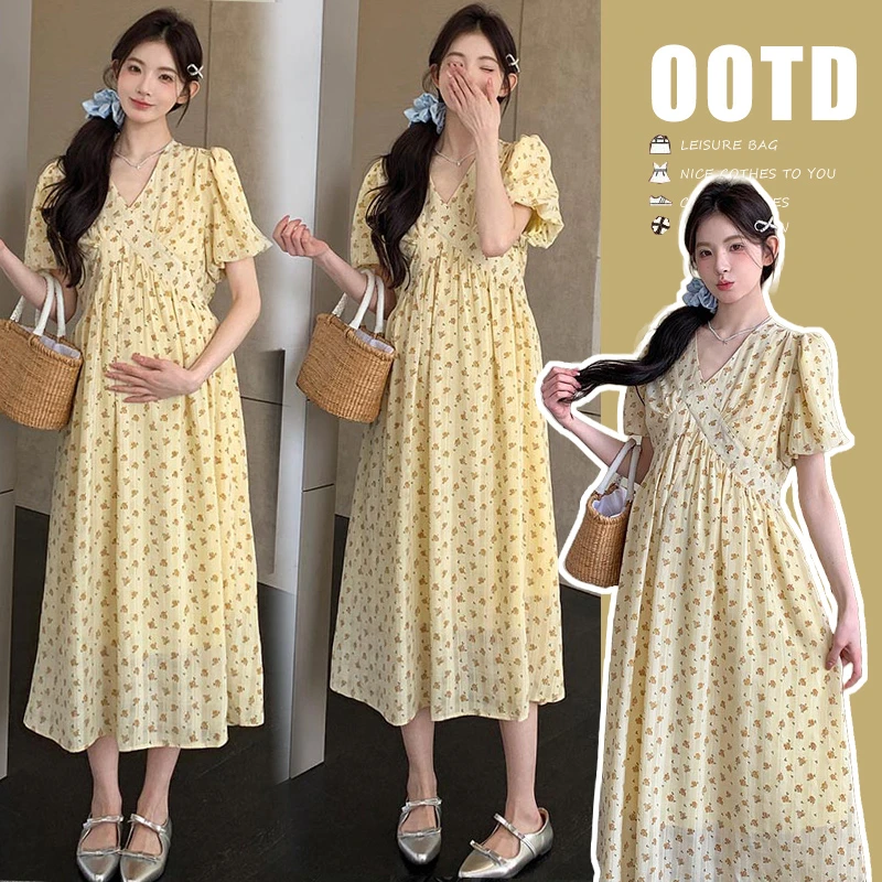 新款孕妇夏装连衣裙中长款宽松韩版碎花孕妇装连衣裙